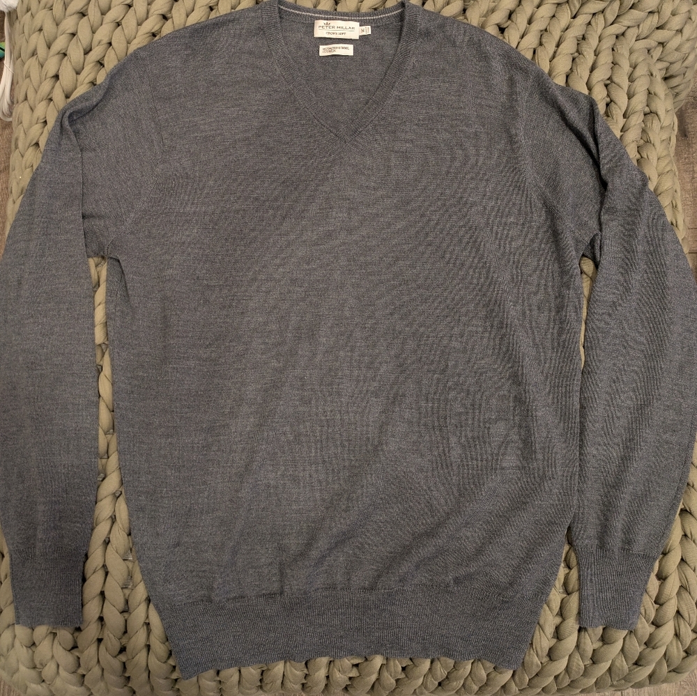 Peter Millar Crown Soft Wool Silk V-Neck Sweater Gray Men’s Size M